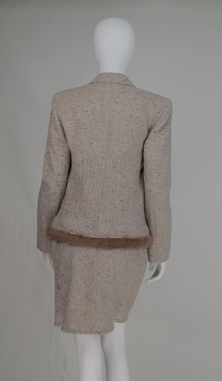 Women's 1990s Valentino tweed suit with fur trim