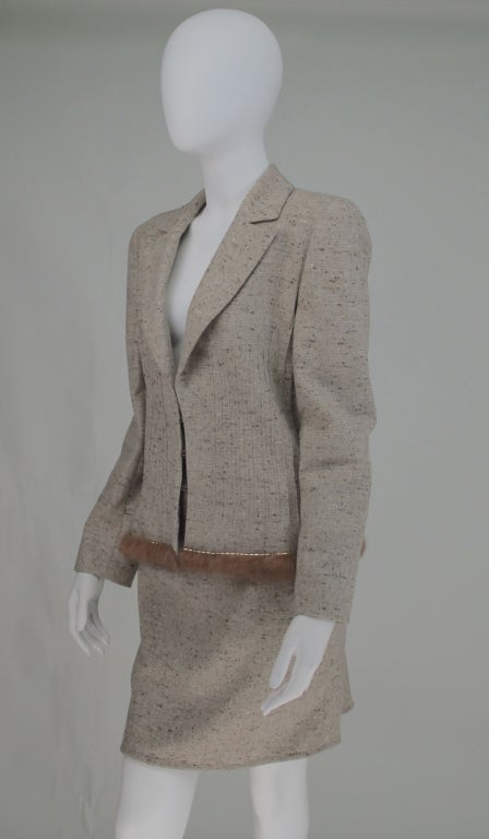 1990s Valentino tweed suit with fur trim 2