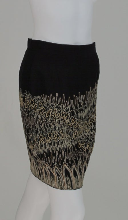 Black 1990s Gianfranco Ferre embroidered silk skirt