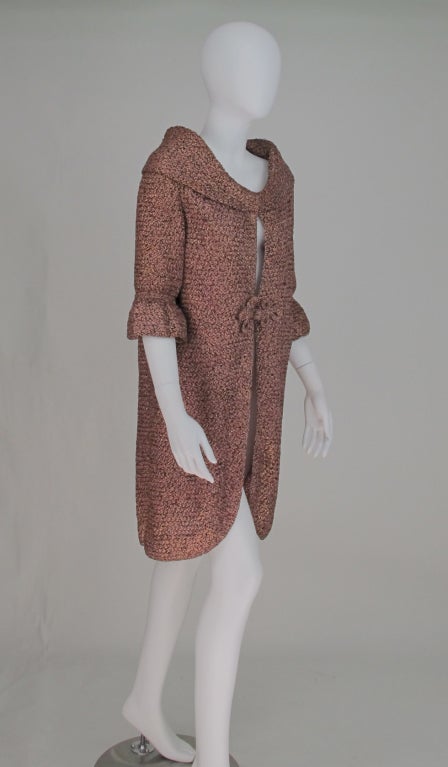 Pink lurex ribbon knit evening coat 1950s 4