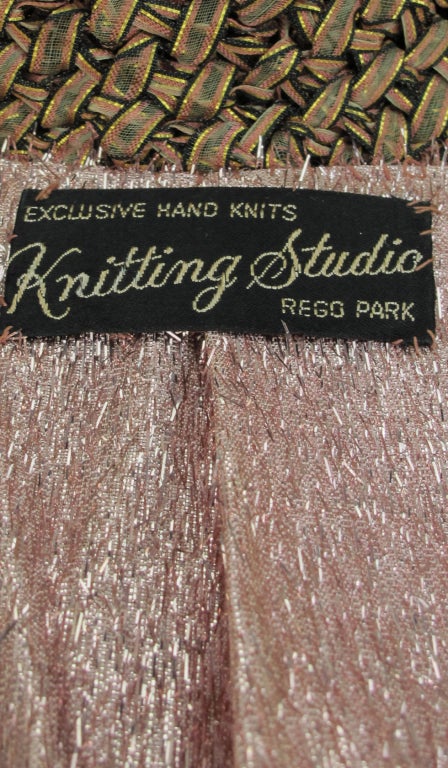 Pink lurex ribbon knit evening coat 1950s 6