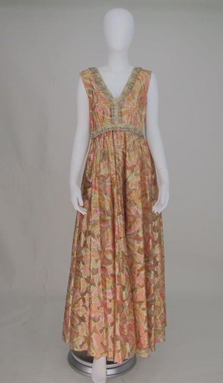 Malcolm Starr golden metallic maxi dress 1960s