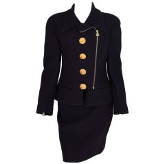 Chanel black wool zipper suit