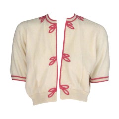 Cream cashmere ribbon trimmed sweater 1950s