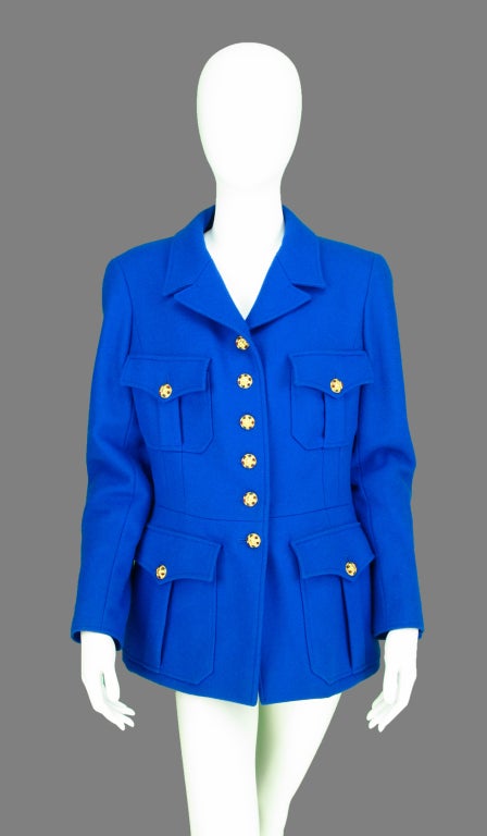 Blue Chanel jewel button royal blue wool jacket, 1990s