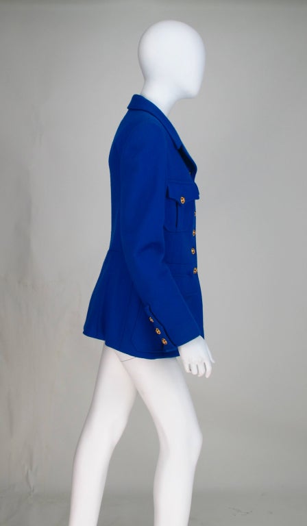 Women's Chanel jewel button royal blue wool jacket, 1990s