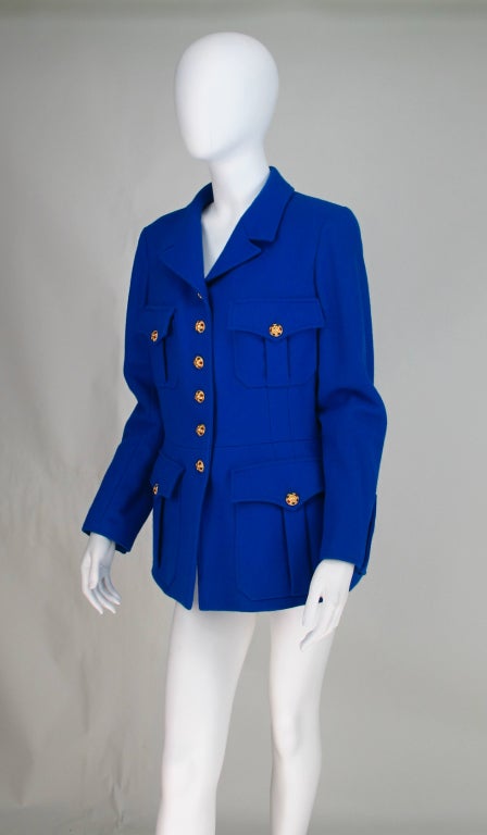 Chanel jewel button royal blue wool jacket, 1990s 2