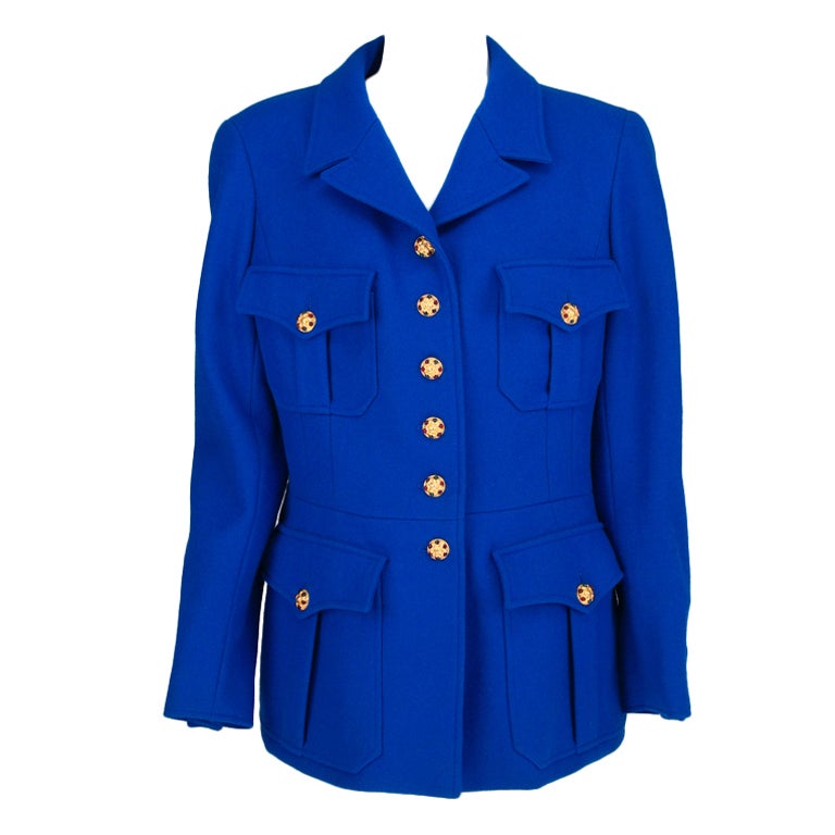 Chanel jewel button royal blue wool jacket, 1990s