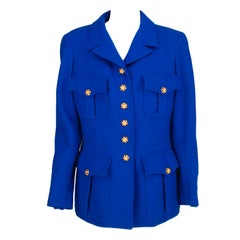 Vintage Chanel jewel button royal blue wool jacket, 1990s