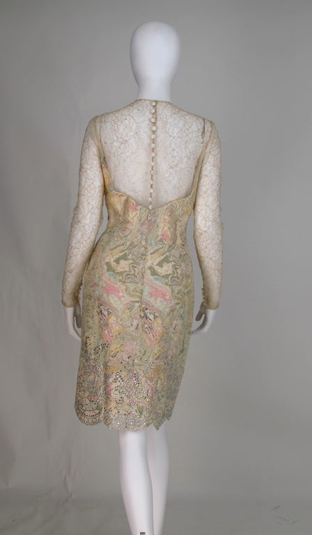 1990s Vera Wang gold lace & Swarovski crystal cocktail dress 1