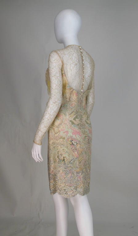 1990s Vera Wang gold lace & Swarovski crystal cocktail dress 2