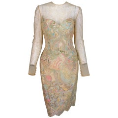 Used 1990s Vera Wang gold lace & Swarovski crystal cocktail dress