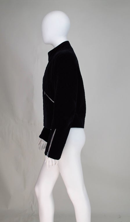 1970s Yves St Laurent YSL quilted velvet motorcycle jacket In Excellent Condition In West Palm Beach, FL