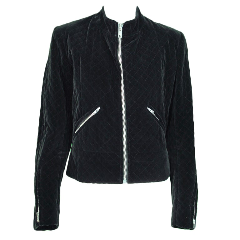 1970s Yves St Laurent YSL quilted velvet motorcycle jacket