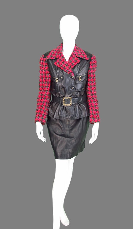 Chanel black leather renegade motorcycle suit