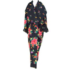 Vintage Norma Kamali printed reversible  maxi coat 1980s