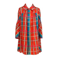 Retro 1960s Geoffrey Beene plaid swing coat