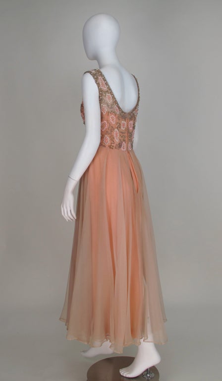 1950s Beaded silk waltz length  gown In Excellent Condition In West Palm Beach, FL