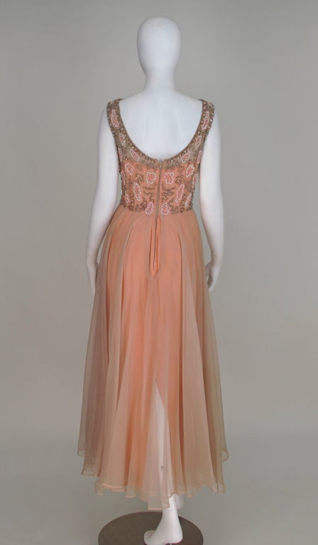 Women's 1950s Beaded silk waltz length  gown