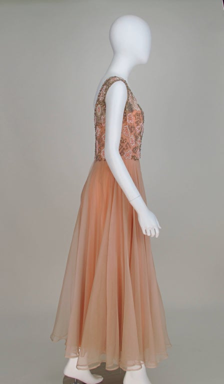 1950s Beaded silk waltz length  gown 1
