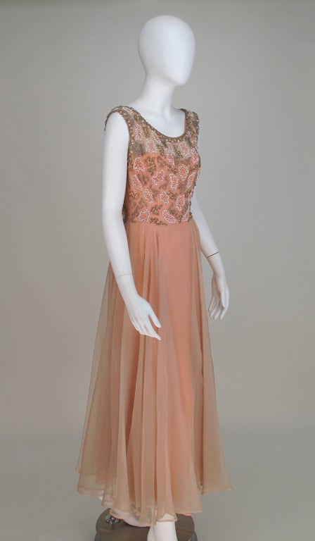 1950s Beaded silk waltz length  gown 2