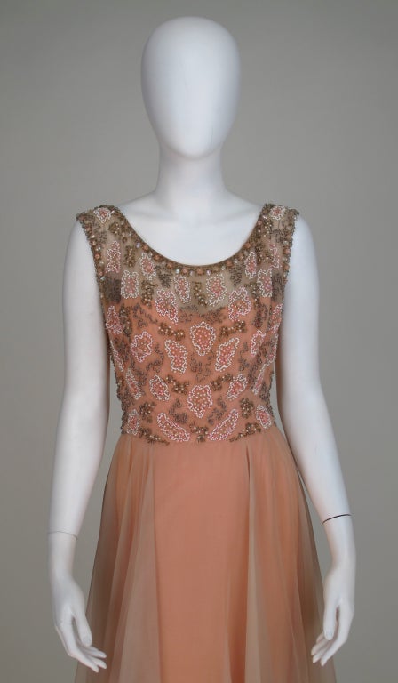 1950s Beaded silk waltz length  gown 3