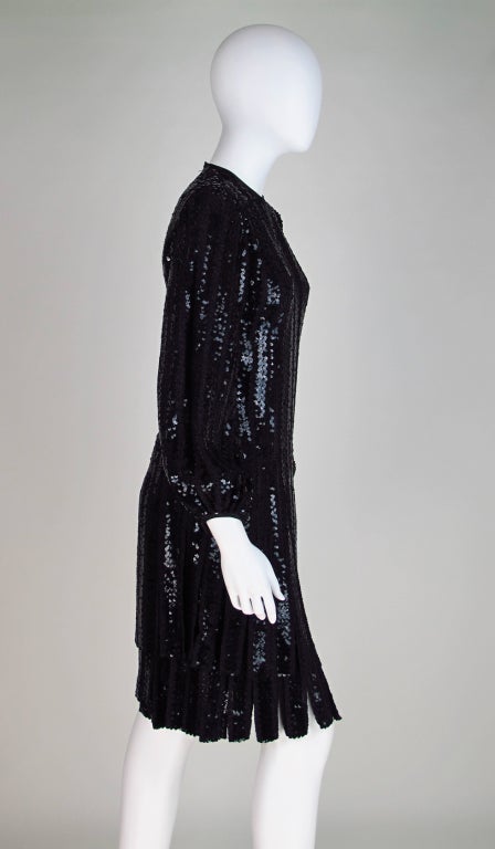 1970s James Galanos black sequin car wash dress In Excellent Condition In West Palm Beach, FL