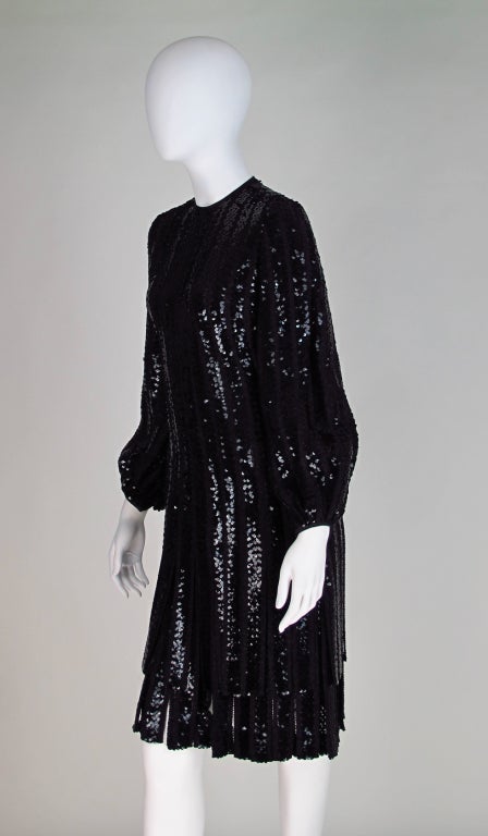 1970s James Galanos black sequin car wash dress 2