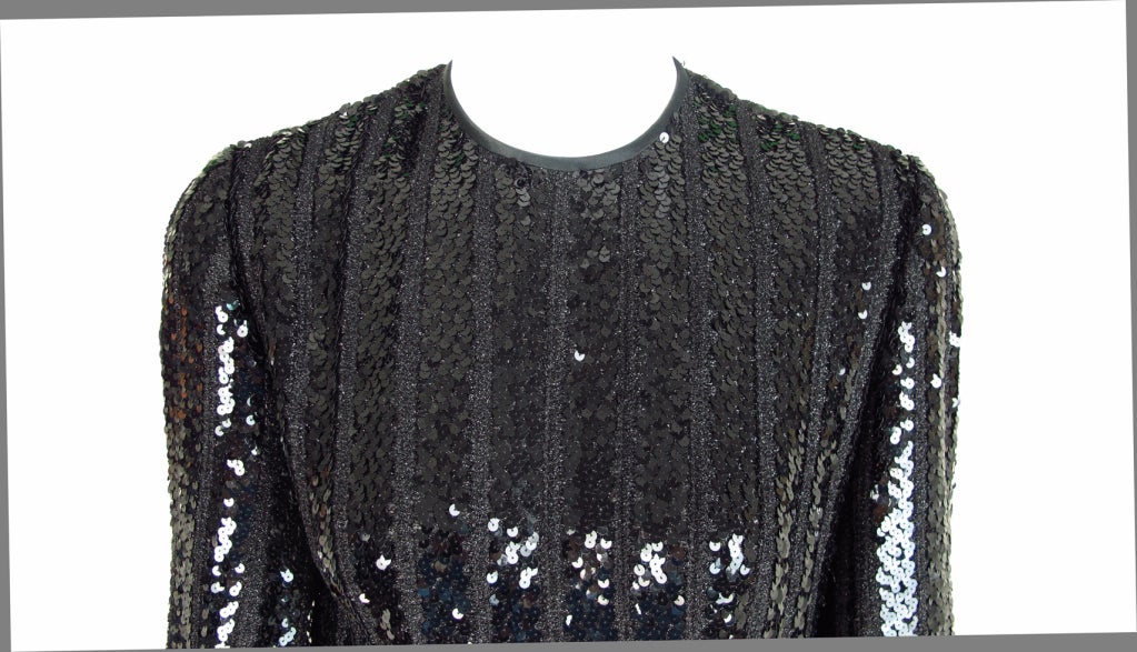 1970s James Galanos black sequin car wash dress 4
