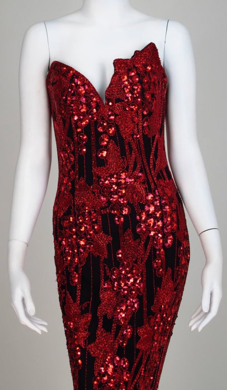 1990s Bob Mackie red & black sequin mermaid gown 4