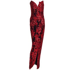 1990s Bob Mackie red & black sequin mermaid gown