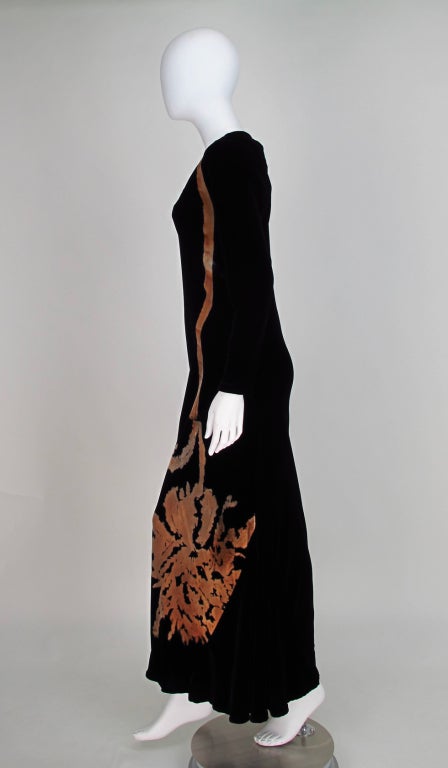 1990s SUsan Unger Art to wear painted velvet gown In Excellent Condition In West Palm Beach, FL