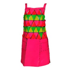 Rare 1967 Paco Rabanne documented fluorescent leather dress