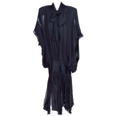 1980s Norma Kamali bat wing bow tie dress