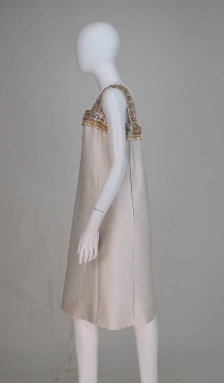 1960s Malcolm Starr beaded cream cocktail dress In Excellent Condition In West Palm Beach, FL
