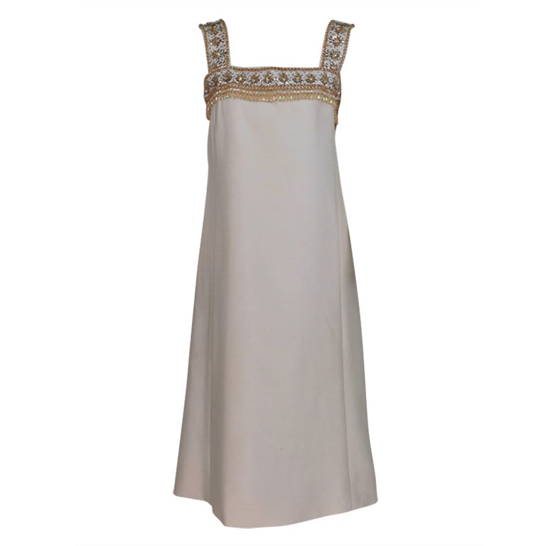 1960s Malcolm Starr beaded cream cocktail dress For Sale at 1stDibs
