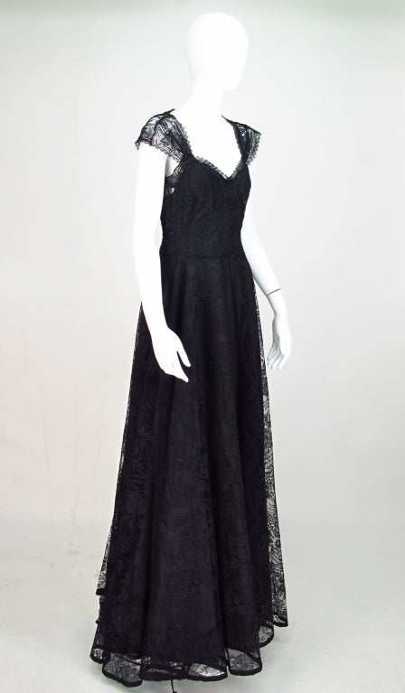 1940s black lace gown at 1stdibs