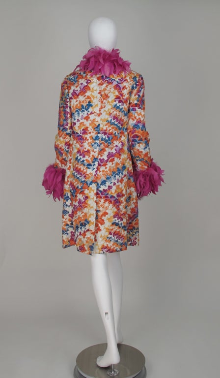 Women's 1970s Miss Dior feather trim brocade evening coat