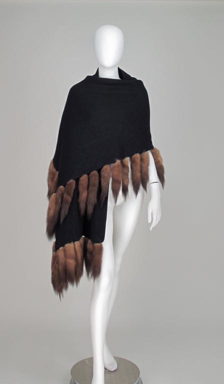 1980s Black cashmere & sable tail wrap In Excellent Condition In West Palm Beach, FL