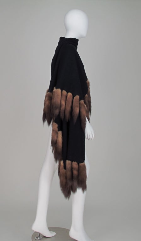 1980s Black cashmere & sable tail wrap 1