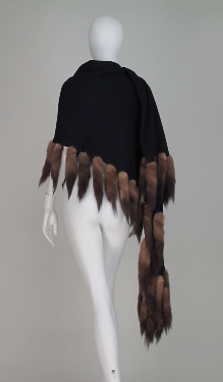 1980s Black cashmere & sable tail wrap 2