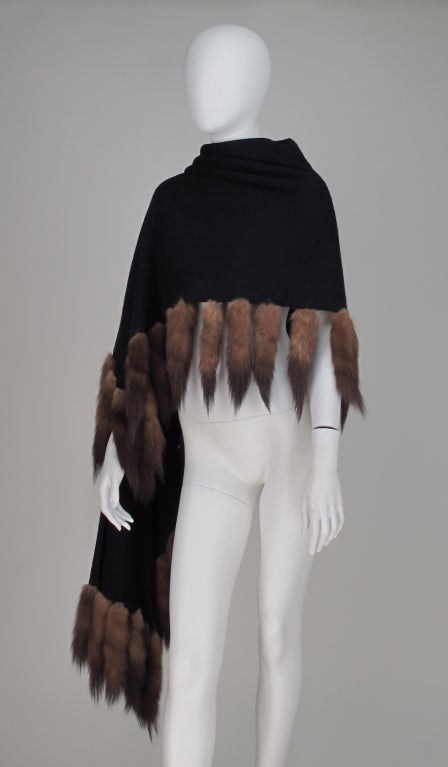1980s Black cashmere & sable tail wrap 4