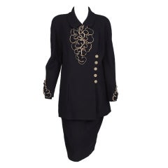 Vintage Chanel black wool suit