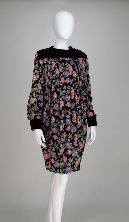 1980s Ungaro floral smock dress In Excellent Condition In West Palm Beach, FL