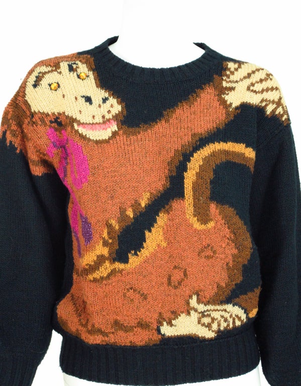 Rare Krizia Maglia Monkey Love sweater 1980s 3