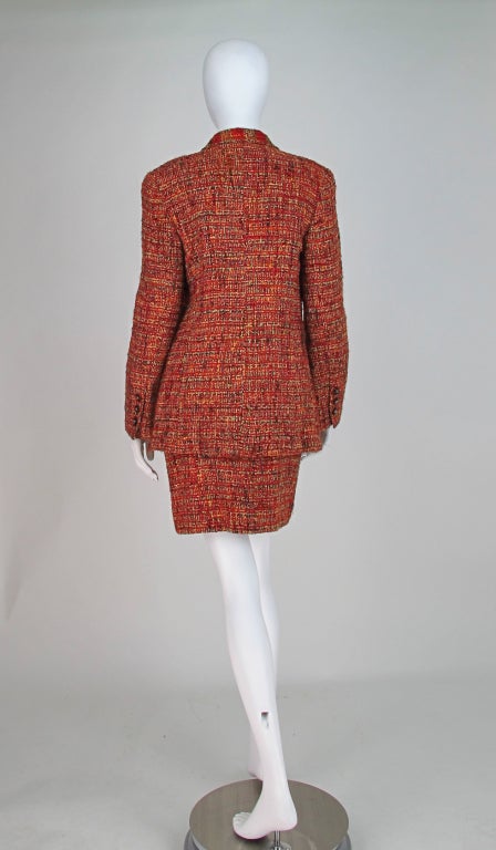 Brown 1990s Chanel russet tweed suit