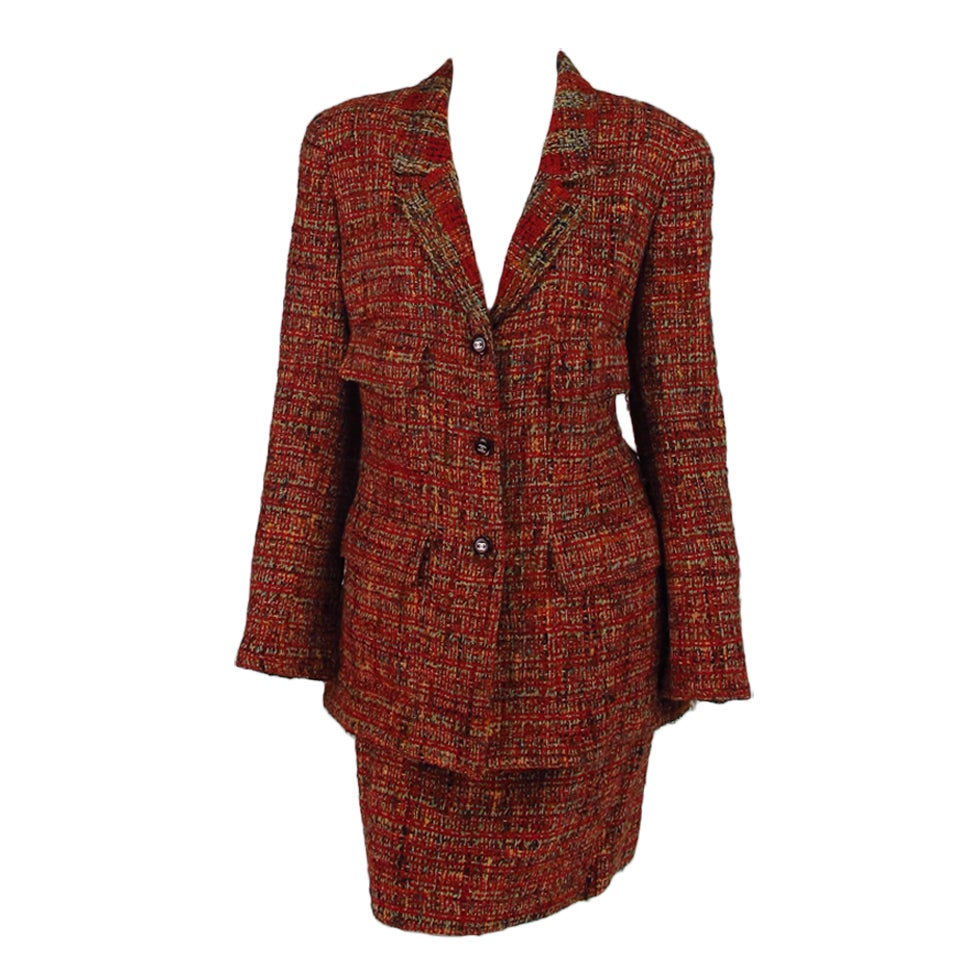 1990s Chanel russet tweed suit