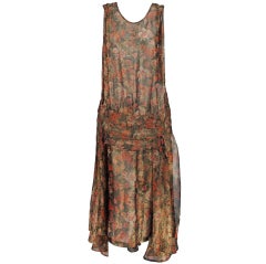 Vintage Early 1920s silk floral lame evening gown