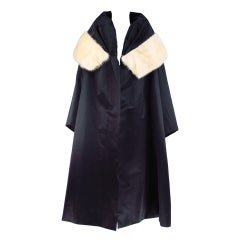 Vintage 1950s Black silk mink fur trimmed evening coat M. Marini Rome