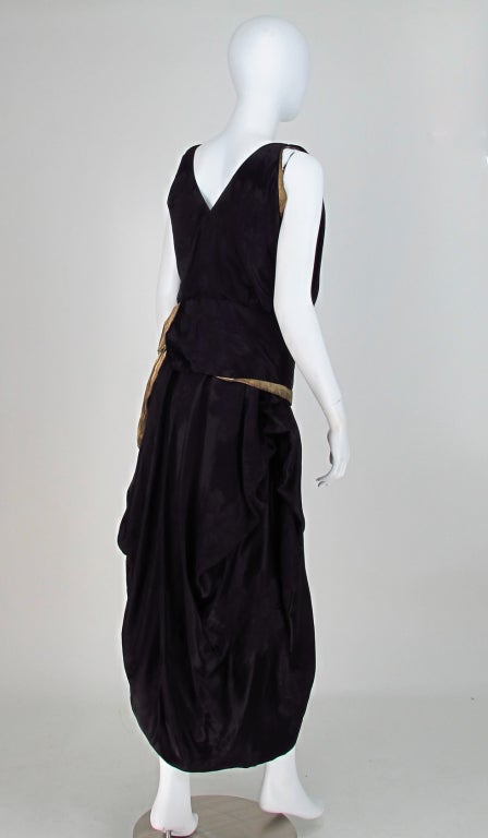 Orientalist influenced silk damask & lame evening dress 1900s 1